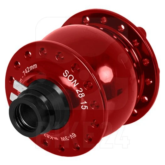 SON 28 15 Hub Dynamo - 6-Bolt - 15x100mm - Red Anodized